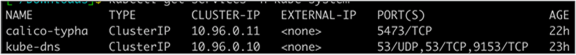 Output from the kubectl get services -n kube-system command