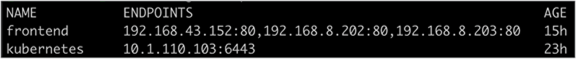 Output from the kubectl get endpoints command