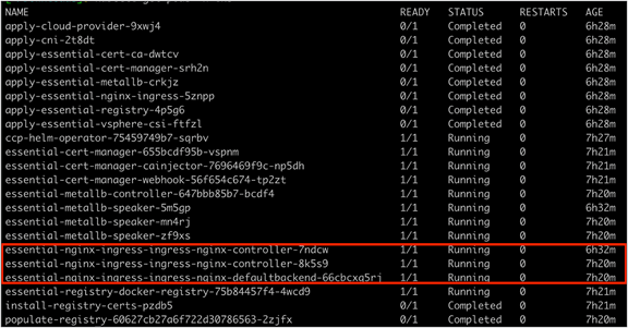 The output of the kubectl get pods -n iks command showing the NGINX ingress controllers deployed on each IKS node