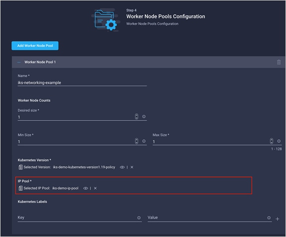 The configuration screen for a single worker node pool