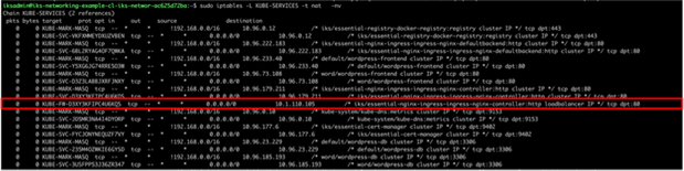 Output from IPTables showing the rule for NGINX