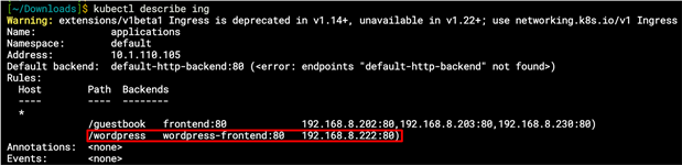 Output from kubectl describe ingress command