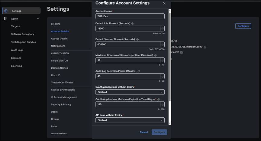 Adjust account session and other security settings
