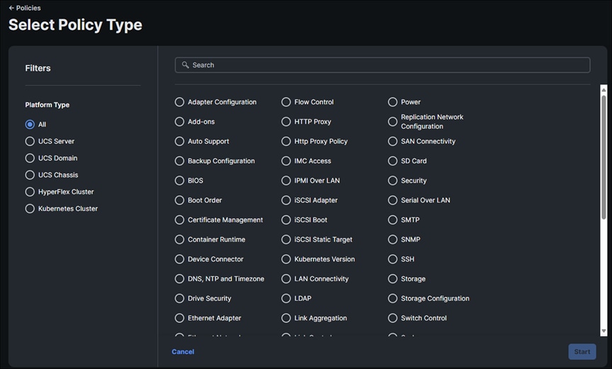 Select policy type