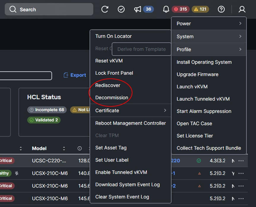 Rediscover or decommission a server