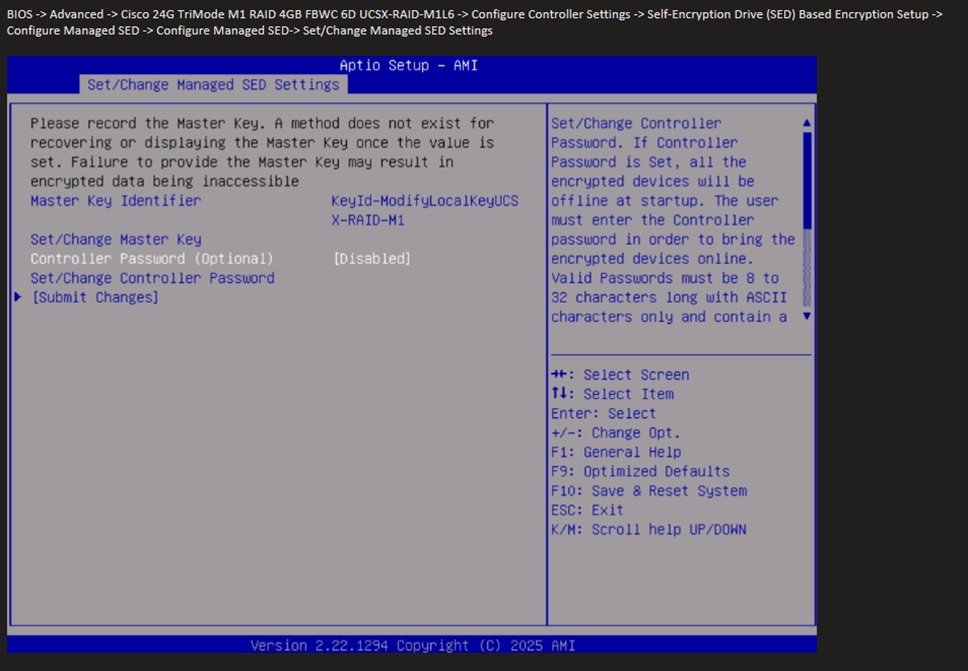 The BIOS screen for entering the tri-mode controller password.