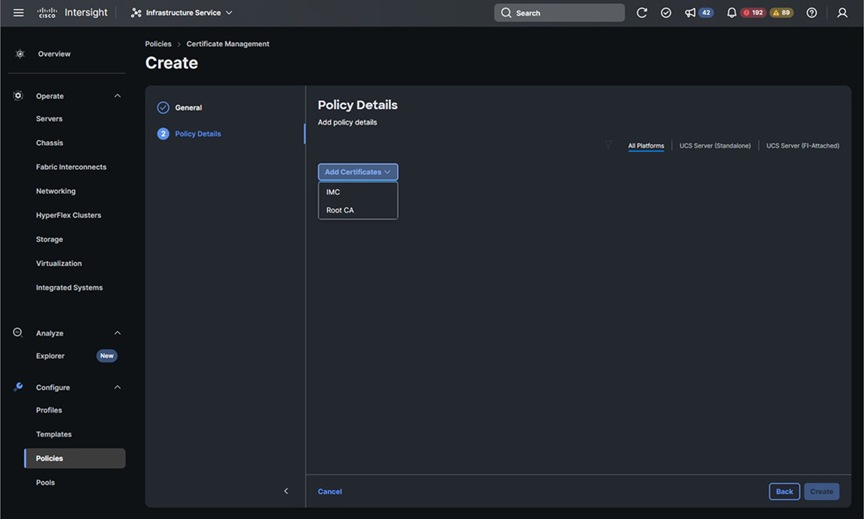 Select the certificate type to upload