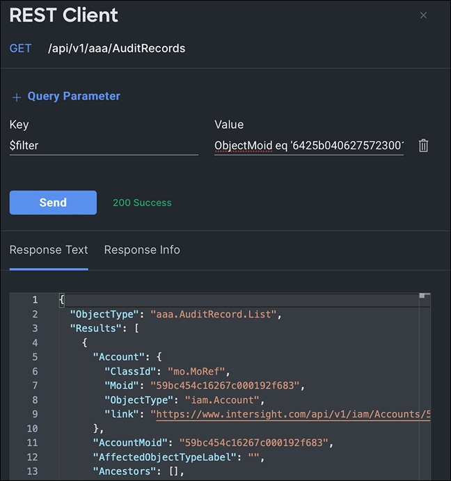 REST API query example using API explorer