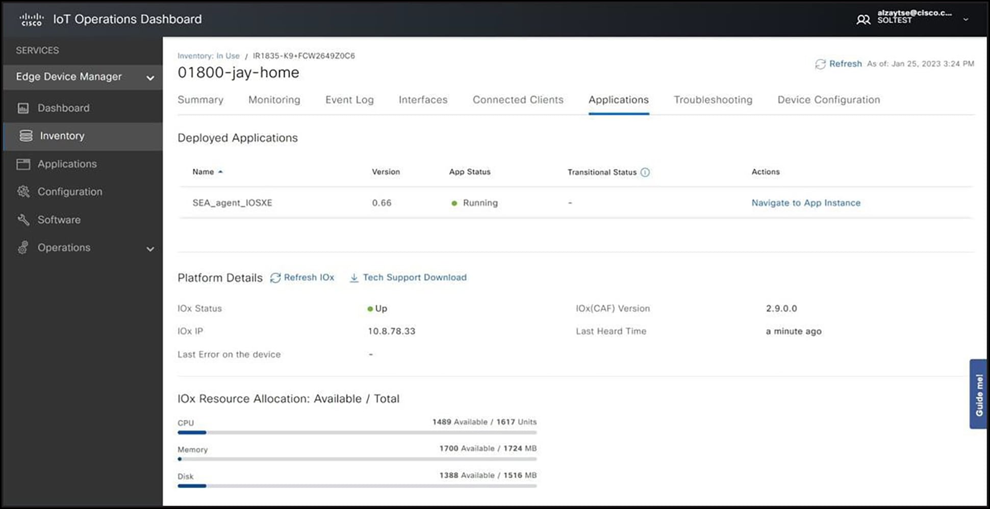 Applications running on the device and system information.