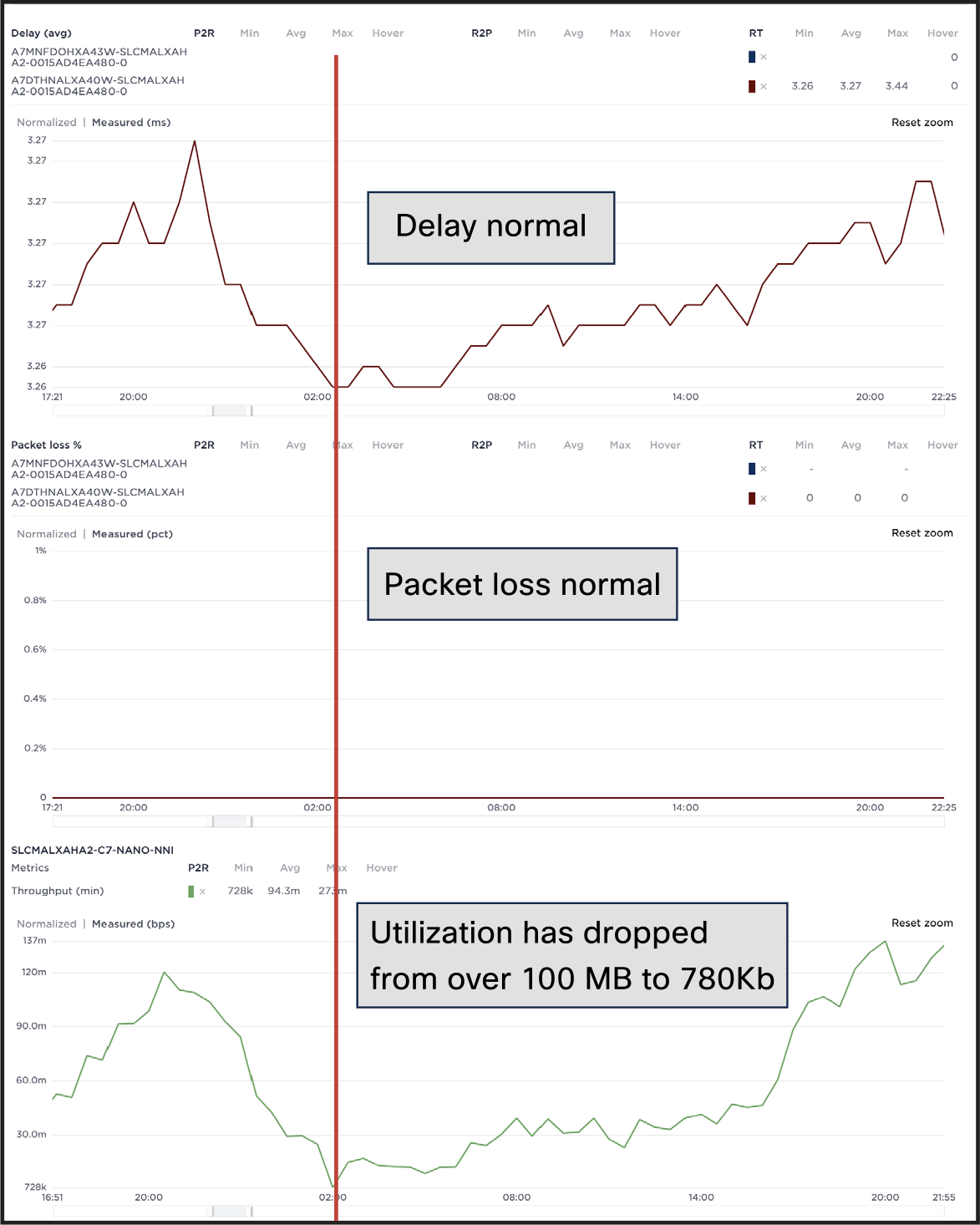 Layout of links and services to be measured for delay and use.