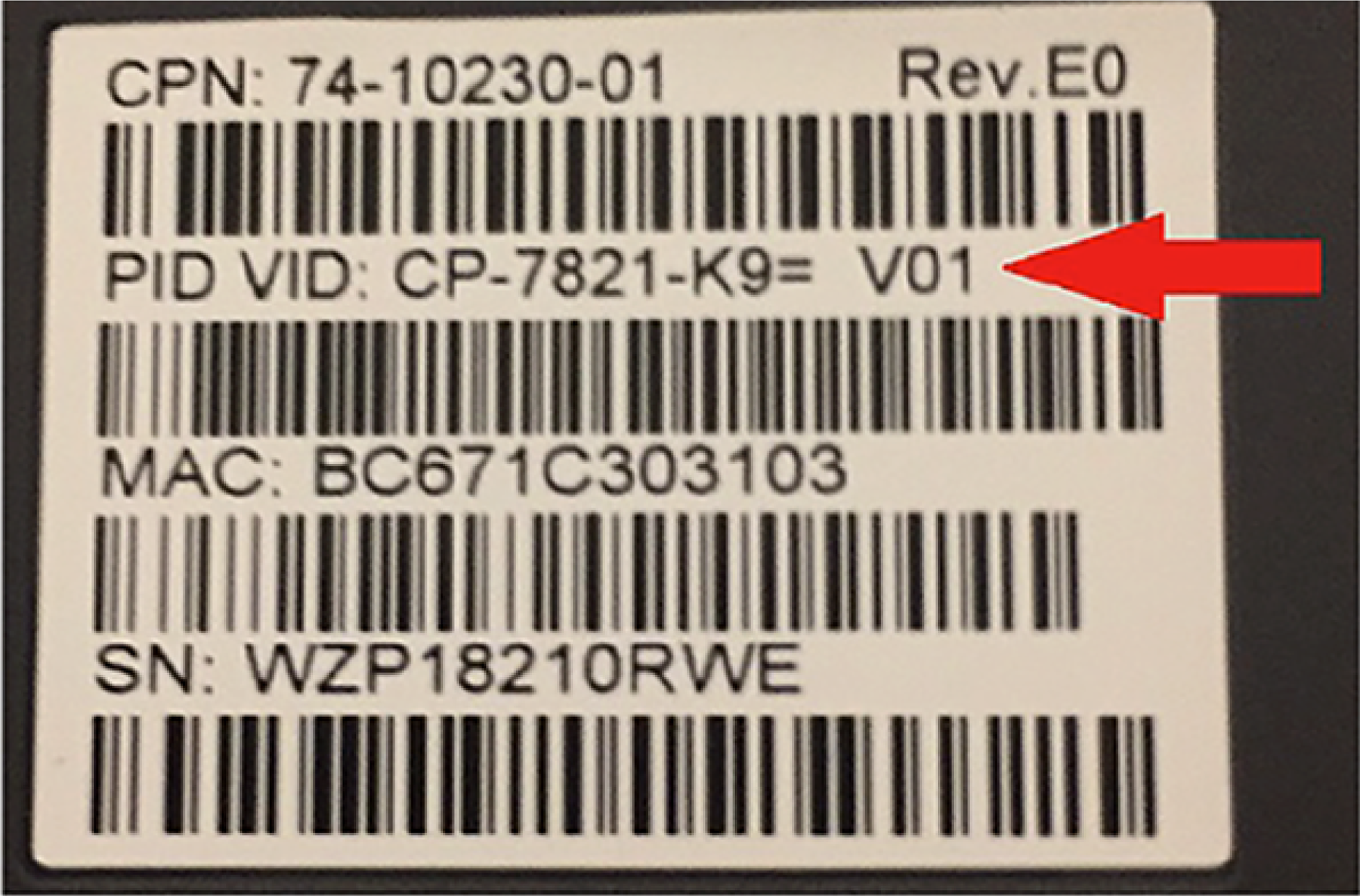 A bar code with a red arrow pointing to itDescription automatically generated