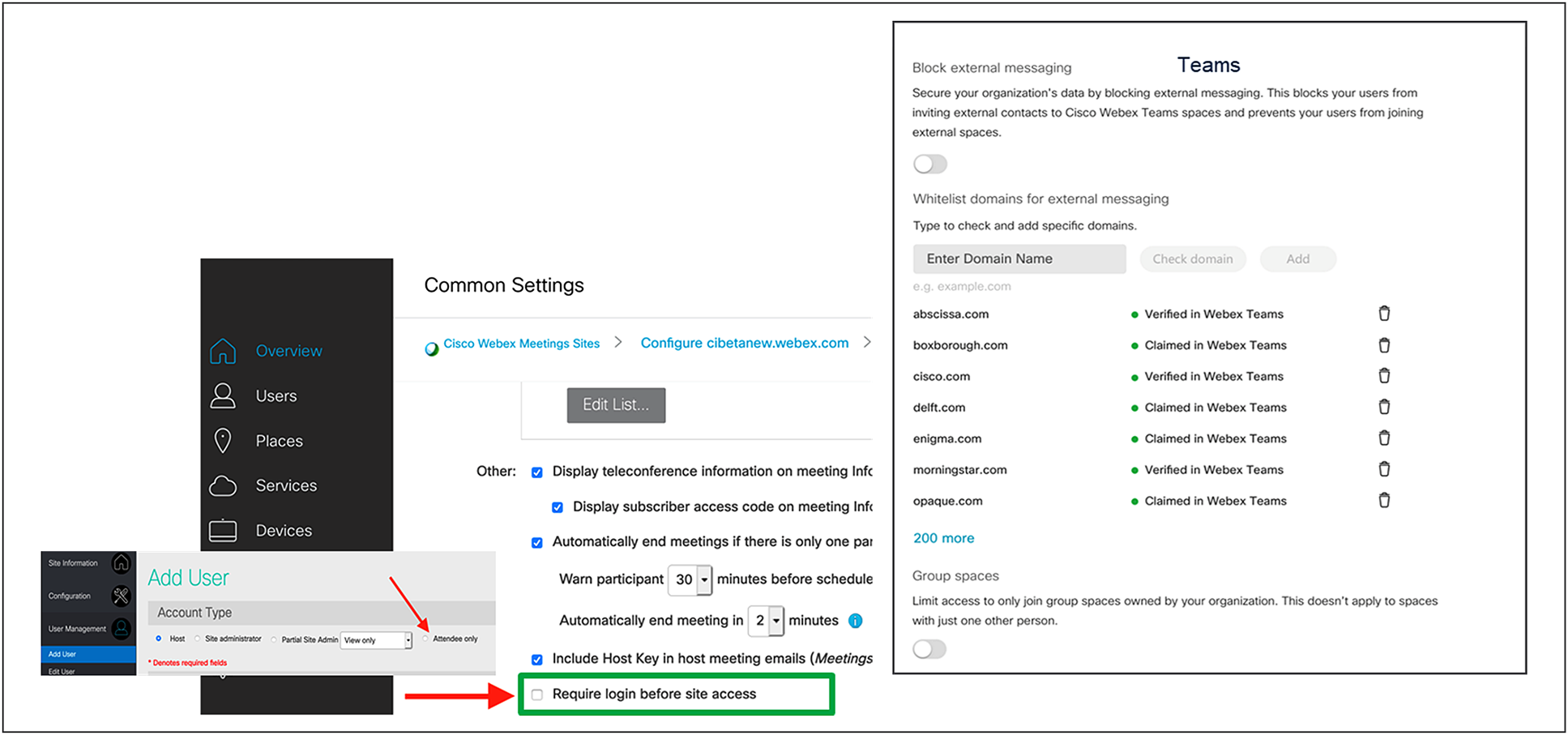 Block external communications features