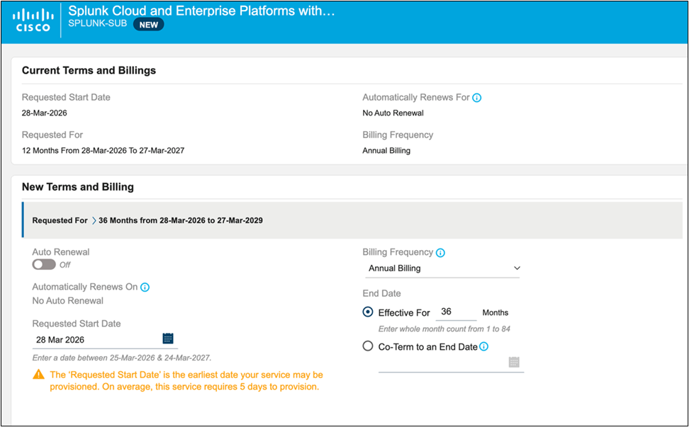 Billings to 36 months