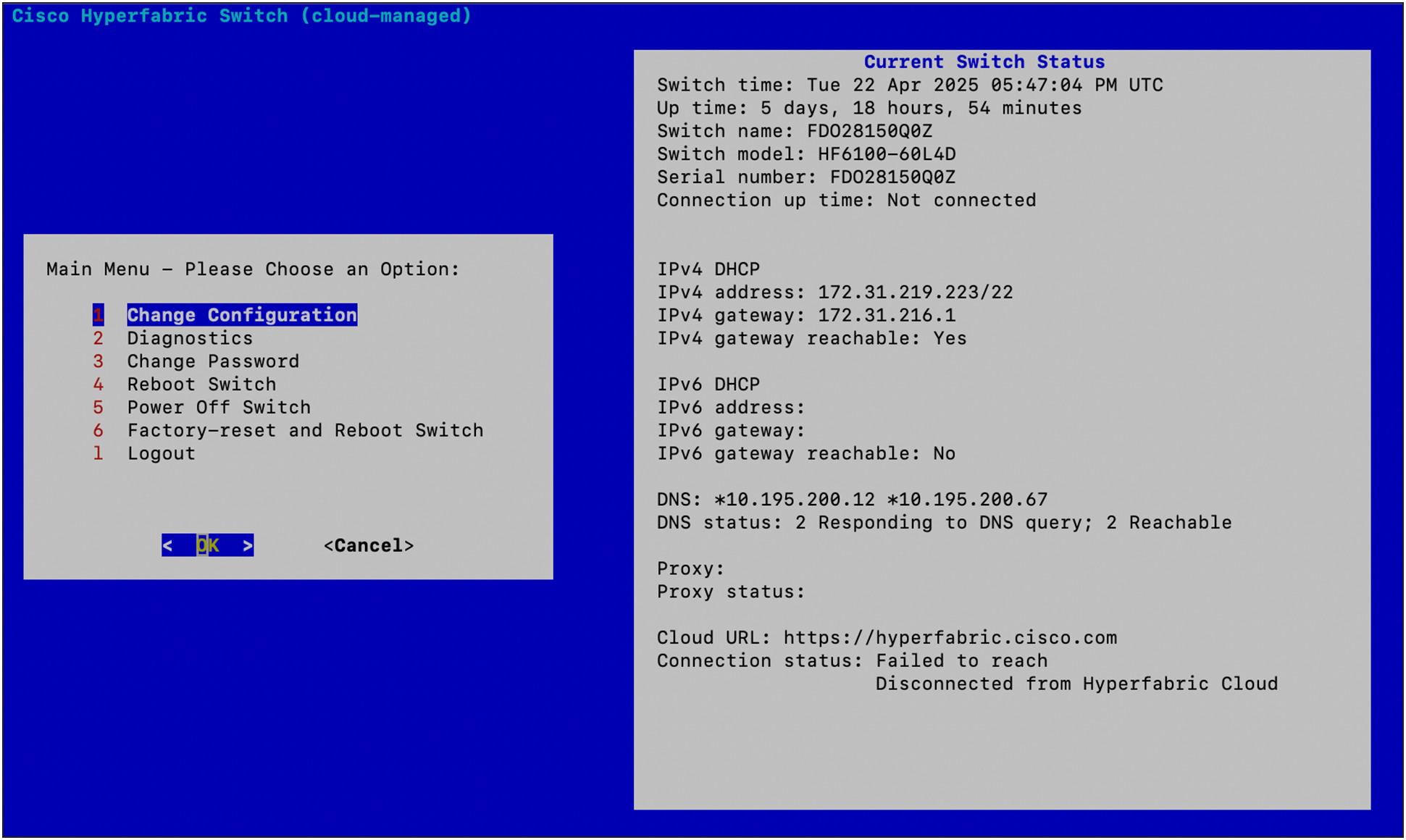 Local serial port menu