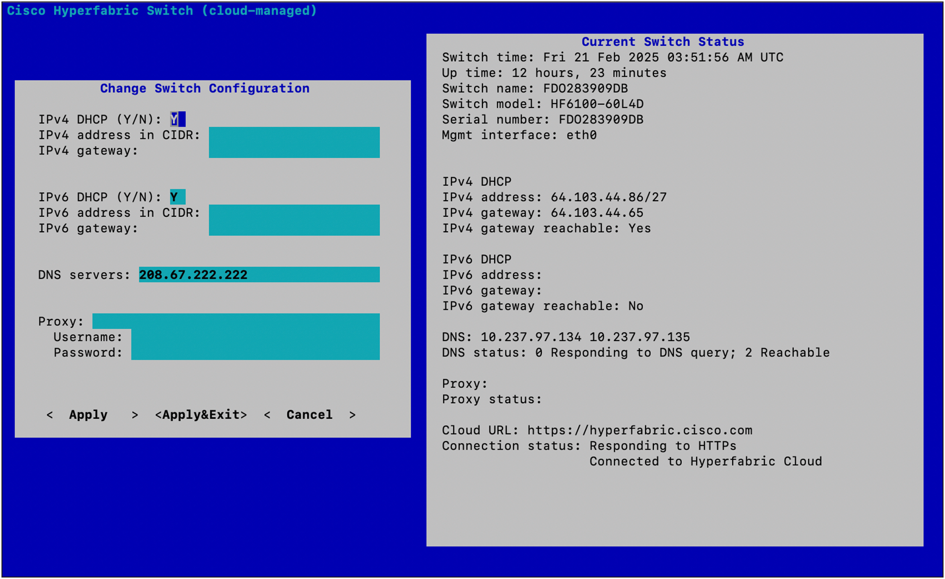 Serial management configuration settings