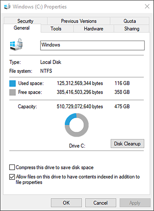 Windows drive properties.