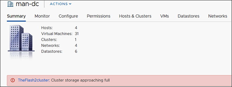 vCenter alarms when HyperFlex cluster exceeds 76 percent capacity used.