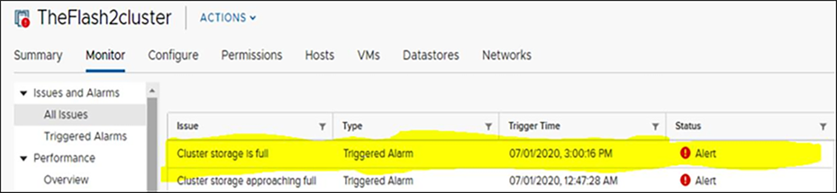 vCenter alarm during a HyperFlex “read-only state".