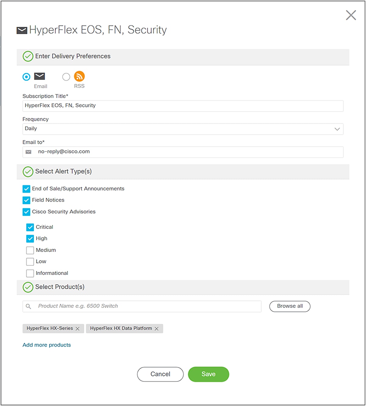 Set up notifications for Cisco HX products