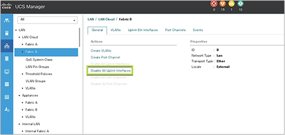 Disable subordinate Fabric Interconnect uplink ports