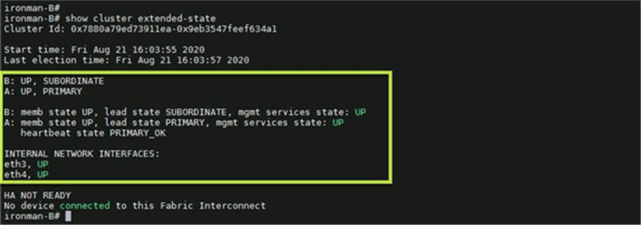 Cluster status after replacing the subordinate Fabric Interconnect