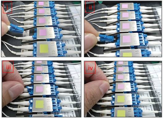 A collage of several wires connected to a circuit boardDescription automatically generated