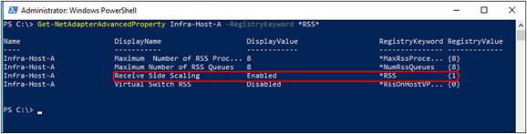 RSS feature enablement as shown in the Windows host operating system