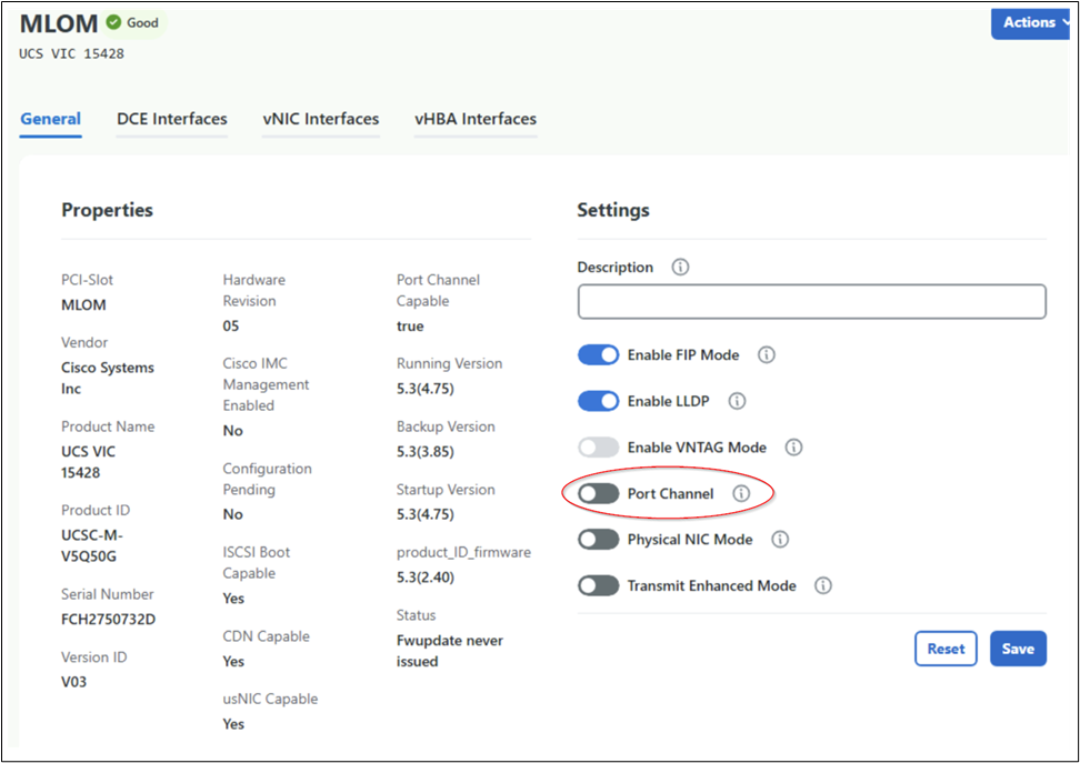 Disabling default port-channeling from Cisco IMC