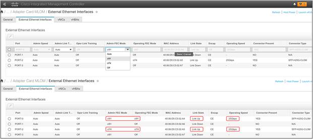 FEC configuration and validation for a VIC 15428 ports from Cisco IMC