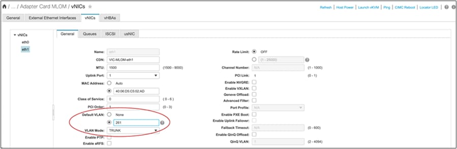 Default VLAN configuration under vNIC from Cisco IMC