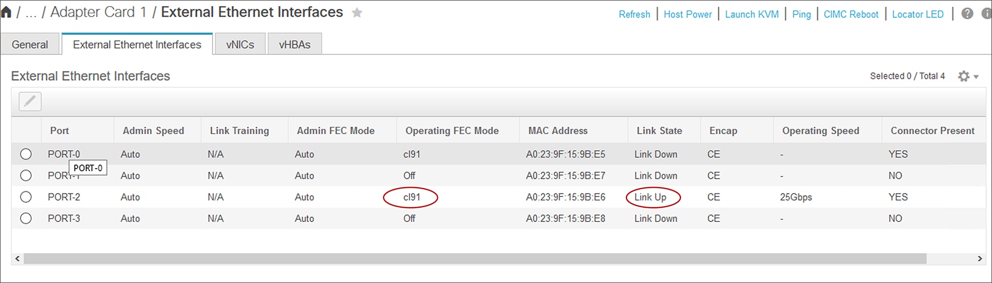 FEC configuration and validation for a VIC 1457 port from Cisco IMC