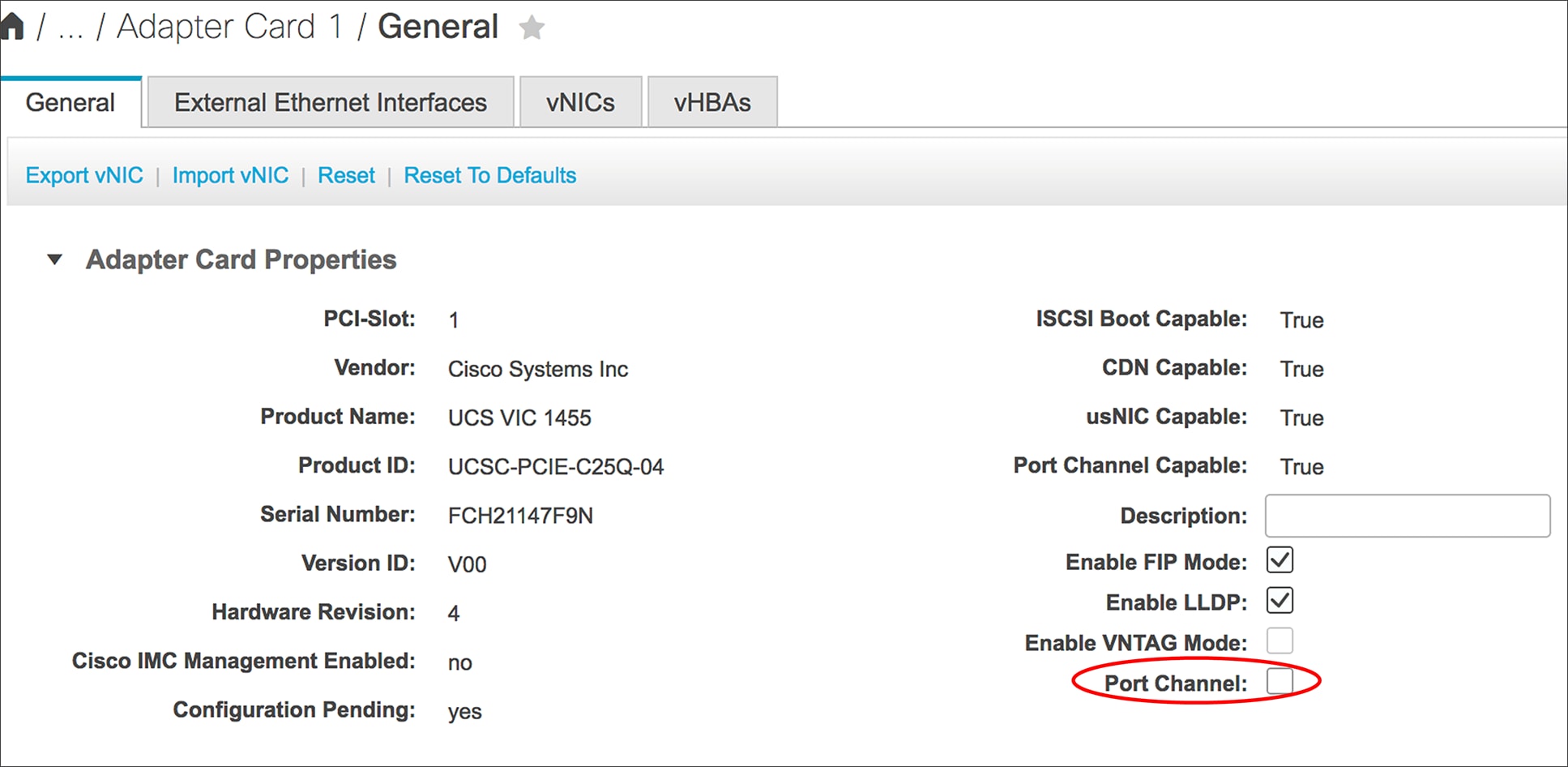 Disabling default port-channeling from Cisco IMC