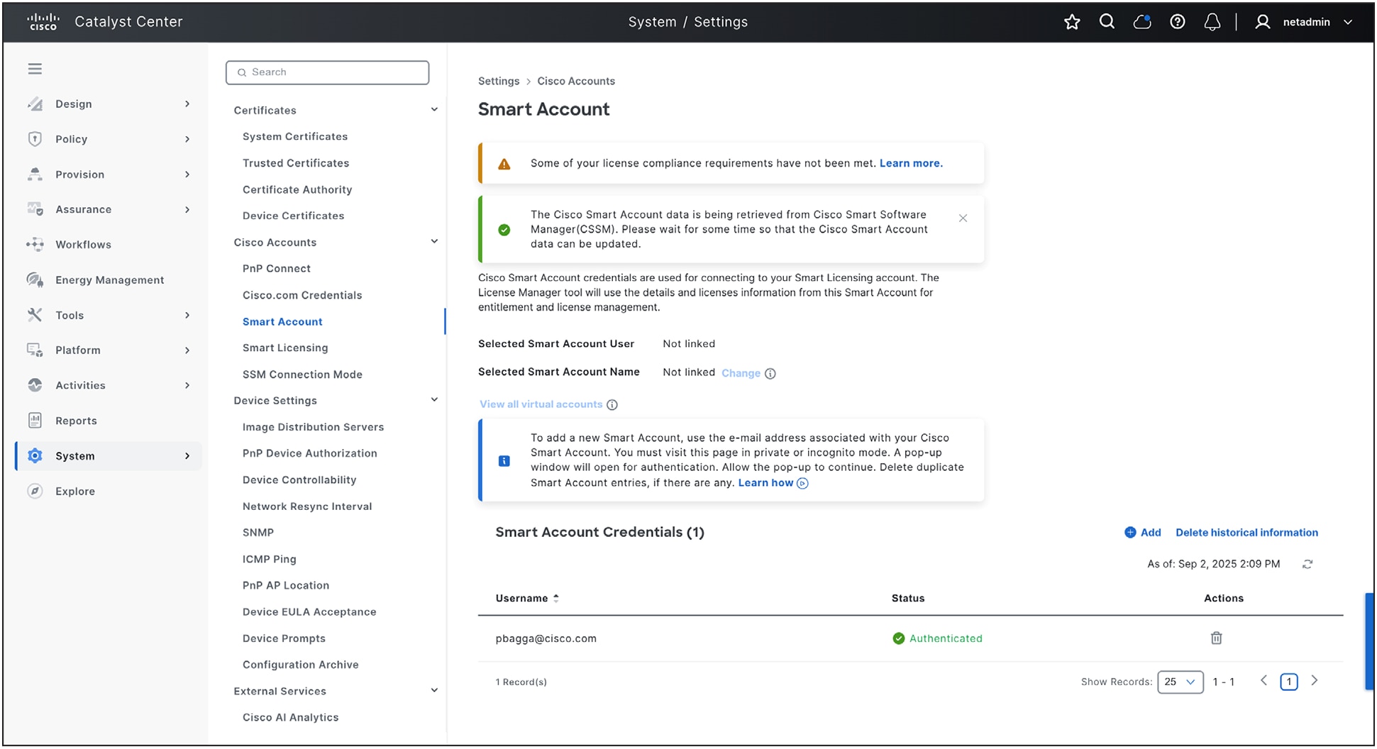 Connecting Smart Account on Catalyst Center