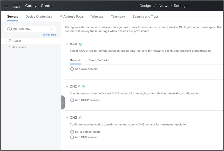 Network Setting: Global Servers