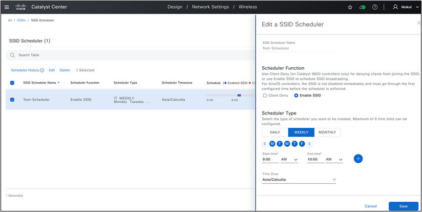 SSID Scheduler and Map to SSID In Network Profile.