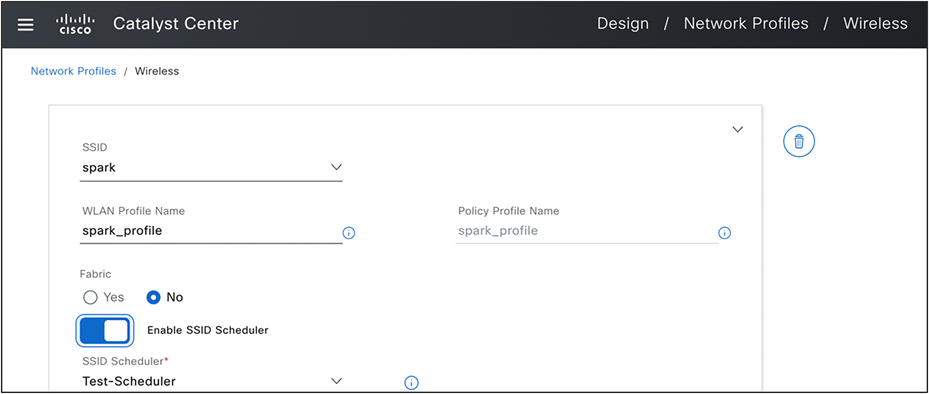 SSID Scheduler and Map to SSID In Network Profile.