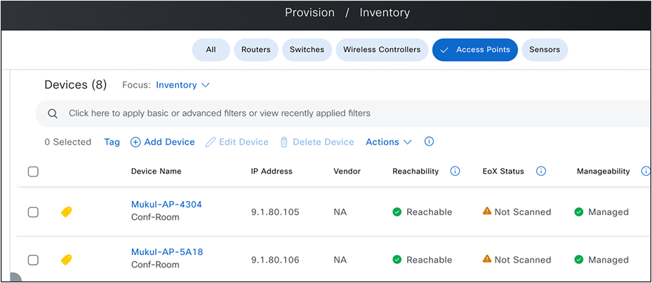 Conf-Room Device Tag Mapping to Access Points