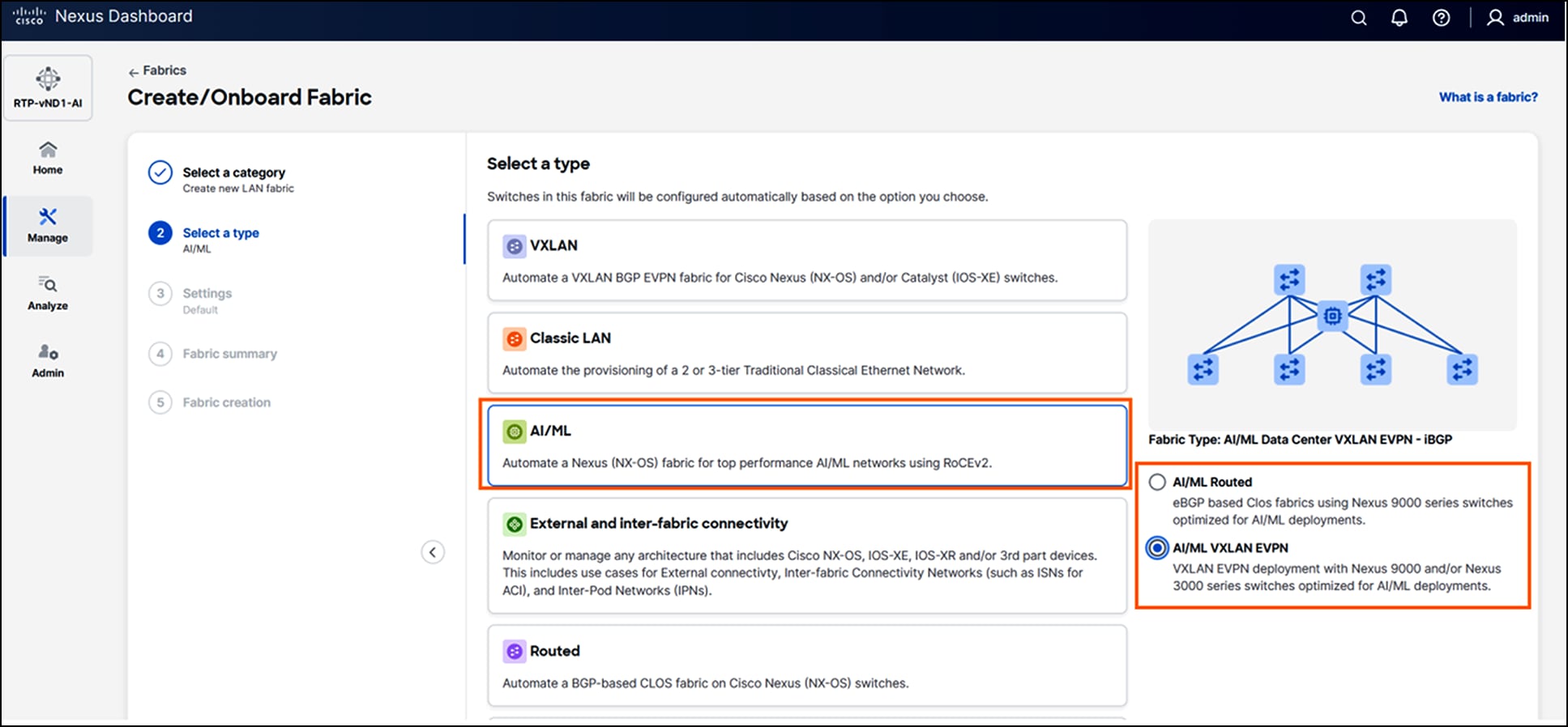 AI fabric workflow on Cisco Nexus Dashboard
