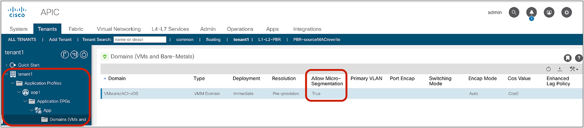 “Allow Micro-Segmentation” must be enabled in the base EPG for VMware vDS VMM domain