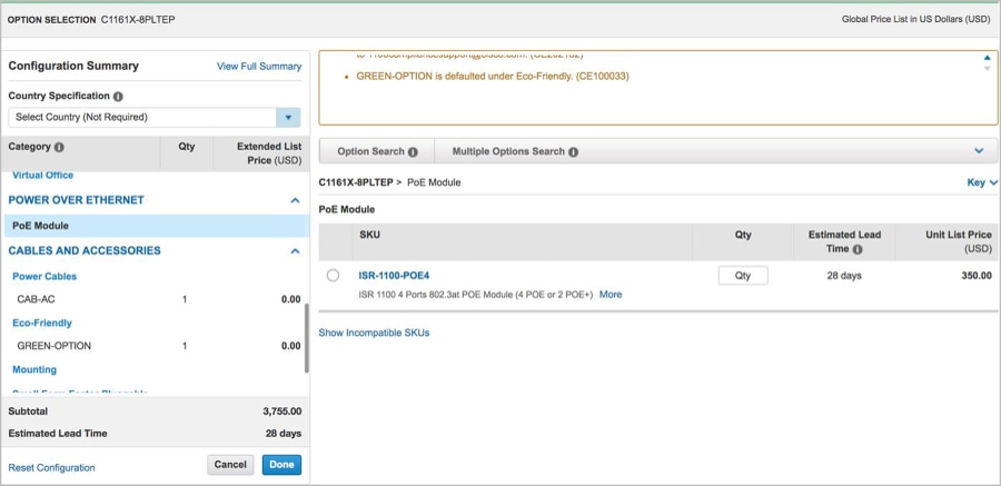 CCW Software and Firmware Ordering Screenshot