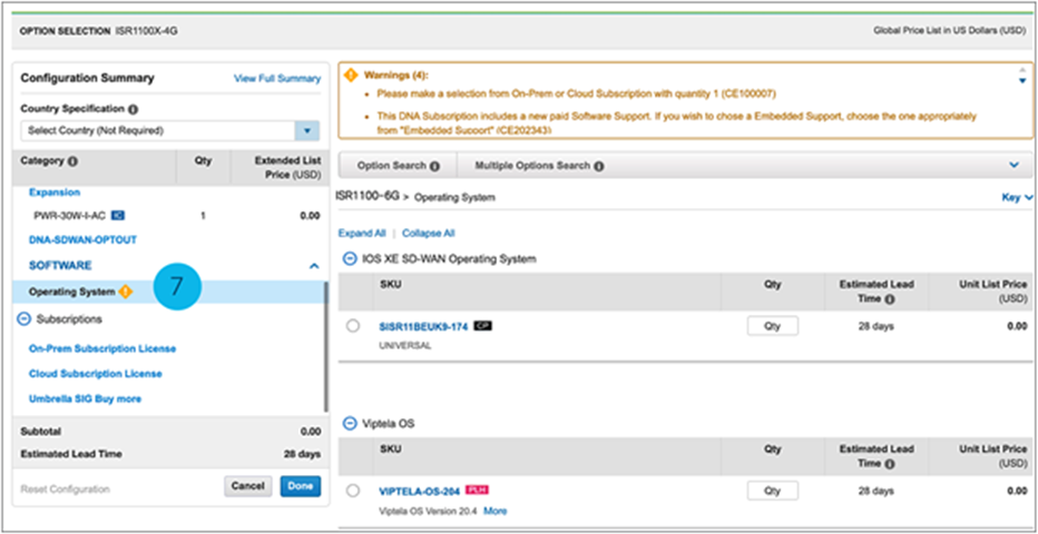 CCW Operating system selection Screenshot