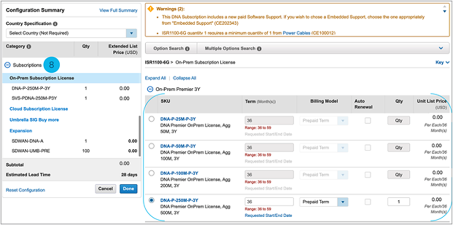 CCW Subscription license Ordering Screenshot