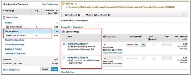 Software mode selection