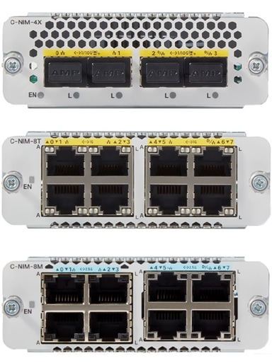 C-NIM-4X, C-NIM-8T, and C-NIM-8M front panels and LEDs