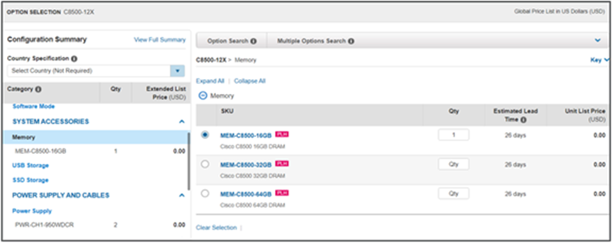 Sample screenshot of memory selection in CCW