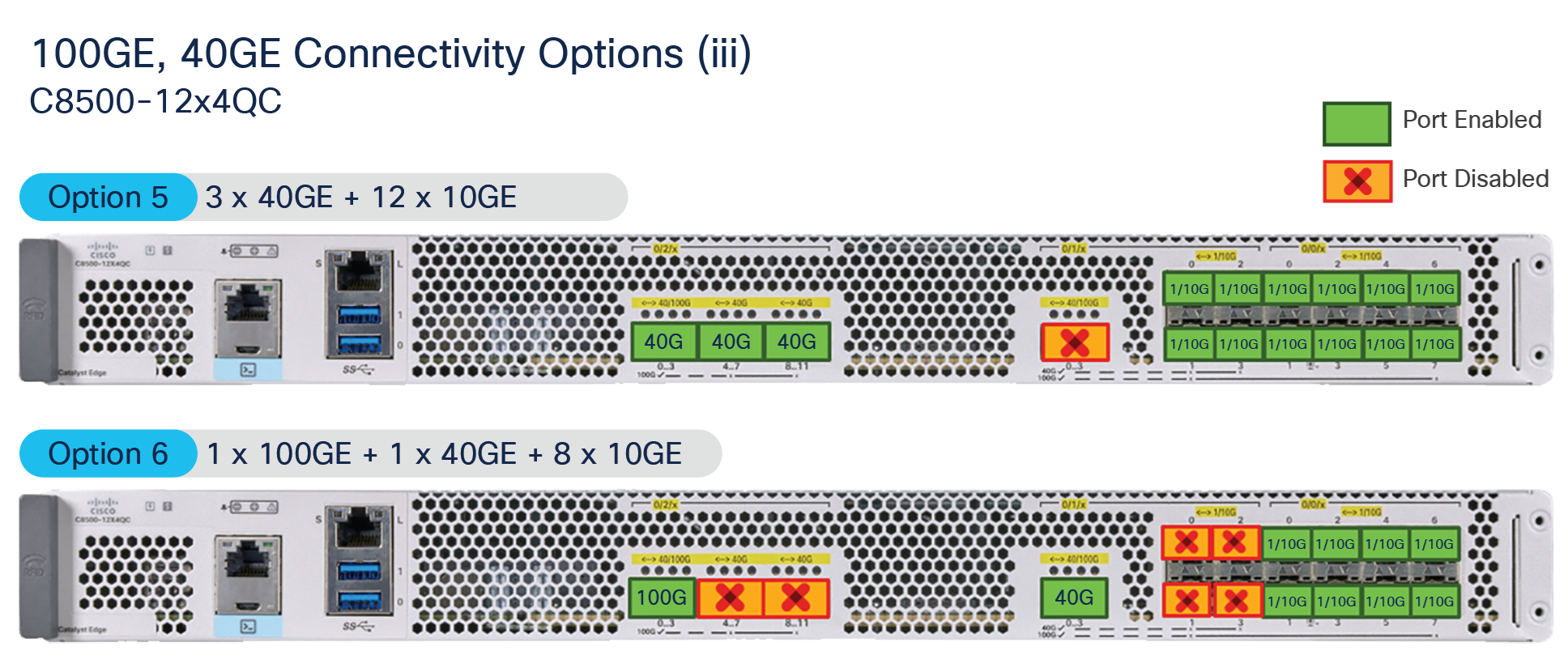100 GE and 40 GE connectivity options for the C8500-12X4QC (continued)