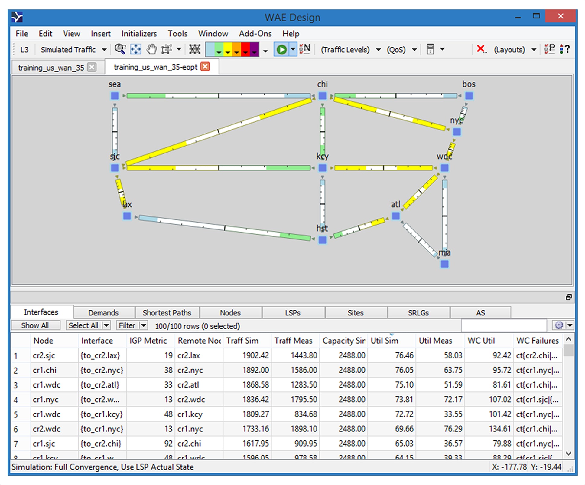 Sample network diagram and table from WAE Design