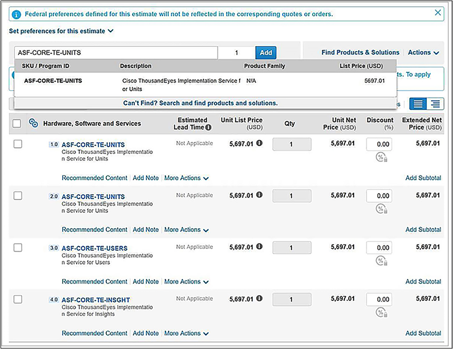 Ordering Advance Service -Fixed Scope SKUs