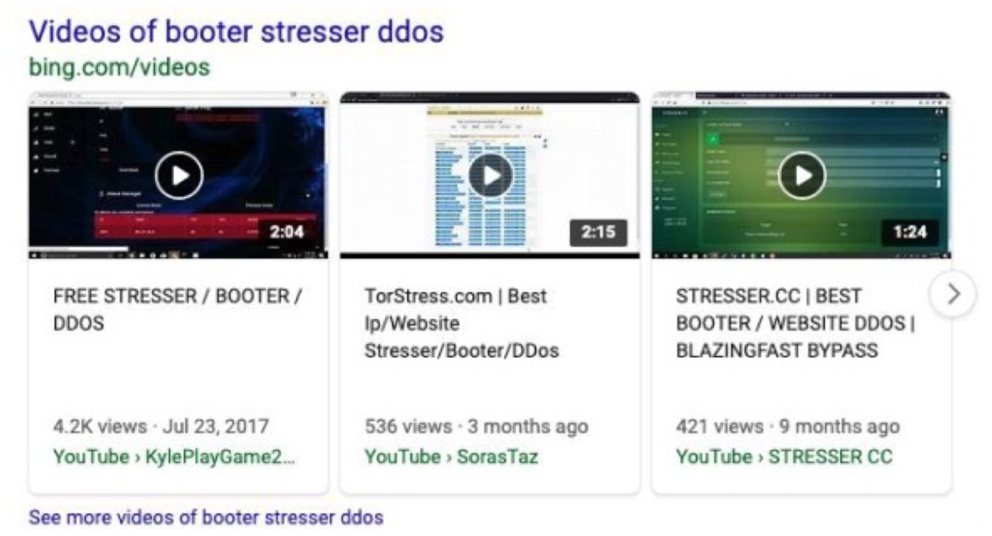 Booter videos on first search result page