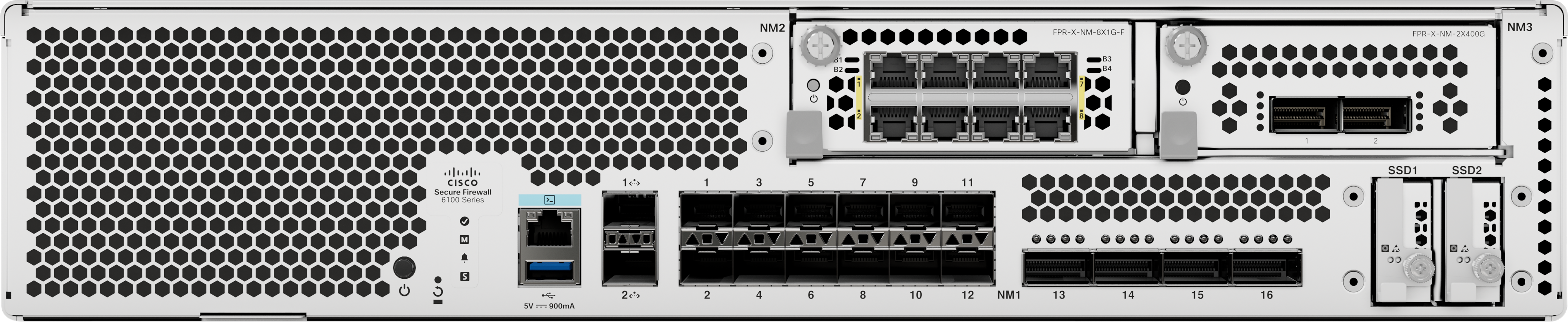 Back panel of 6100 Series firewall